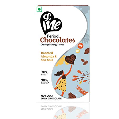 Product Cover &Me Sugar-Free Vegan Dark Chocolates (70% Cocoa) - for Period Cravings, Mood Swings, Energy - with Ashwagandha (Roasted Almonds and Sea Salt Flavour, 45gm, 6 Bites Each)