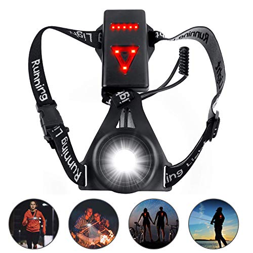 Product Cover uniwood Outdoor Night Running Lights, Waterproof LED Chest Run Light, Safety Back Warning with USB Rechargeable Battery for Camping, Hiking, Running, Jogging, Outdoor Adventure
