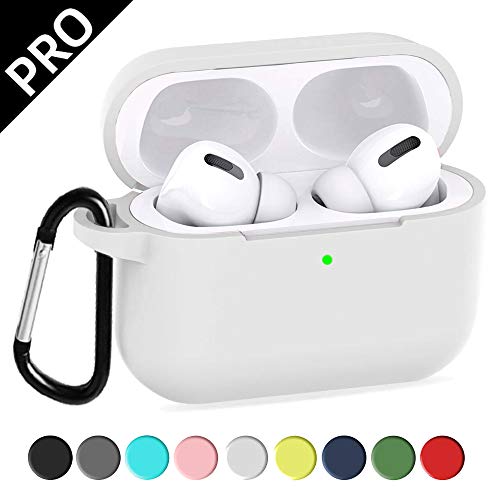 Product Cover UHKZ Compatiable with AirPods Pro 2019 Case[Visible Front LED], Protective Soft Slim Silicone Case with Keychain Accesssories for AirPods Pro Charging Case [2019 Release],White