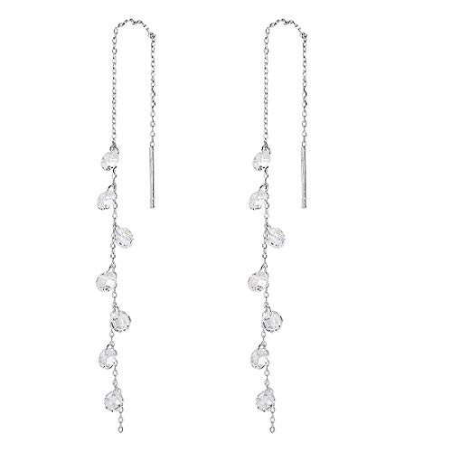 Product Cover 925 Sterling Silver Tassel Drop Earrings Long CZ Droplet Dangle Threader Earrings for Women