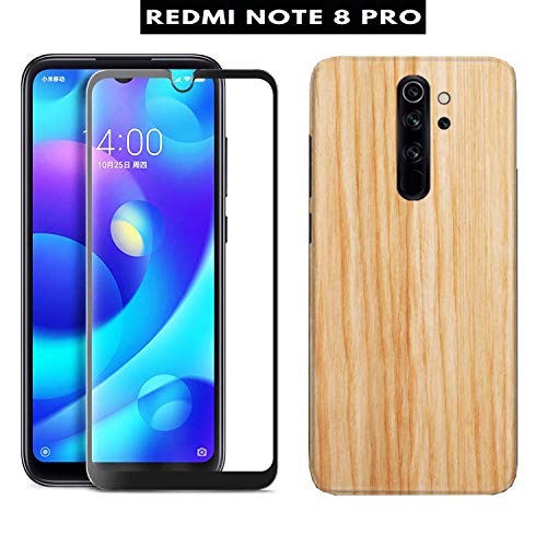 Product Cover MIOW Tempered Glass Edge To Edge 6d + Back Skin Combo | Screen Guard,9H,Hardness,Anti-Scratch,Case Friendly For Redmi Note 8 Pro (Black) (Bambo wood)