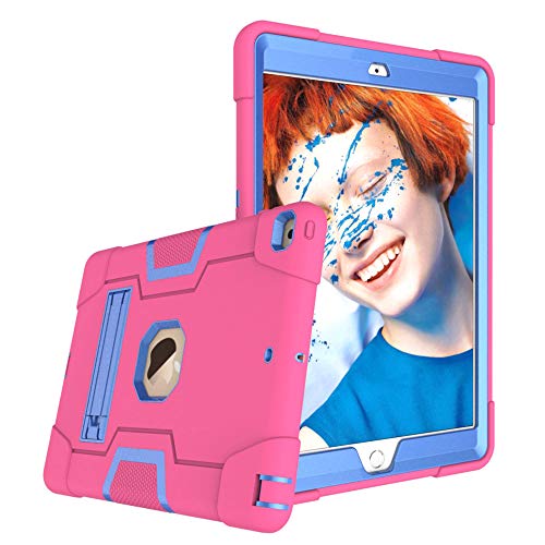Product Cover iPad 10.2 Case 2019, Heavy Duty Drop Proof Shockproof Protective Hybrid High Impact Resistant Armor Defende Cover with Kickstand for Apple iPad 10.2 inch (Rose&Blue)