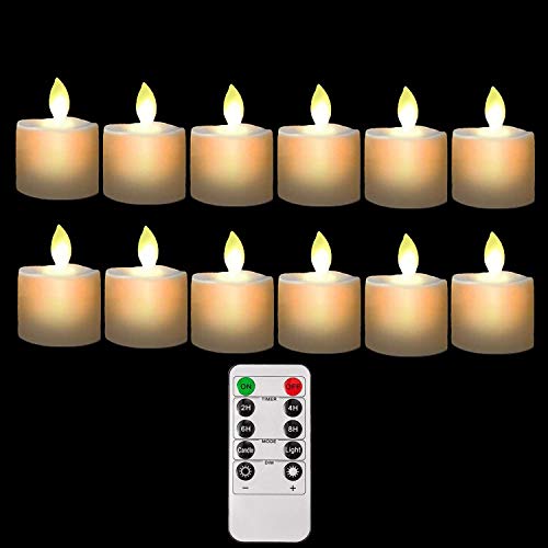Product Cover Burning Sister Battery Operated Led Remote Tea Lights Small Fake Votive Candles with Moving Flame Outdoor Flickering Flameless Electric Candle Light with Timer for Christmas-12 Pack