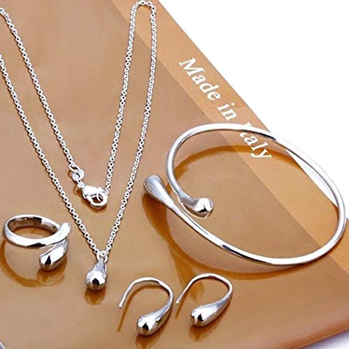 Product Cover TelDen 5 Pcs Women Fashion Jewelry Set Silver Water Drop Necklace Earring Ring Bangle Set Jewelry Sets