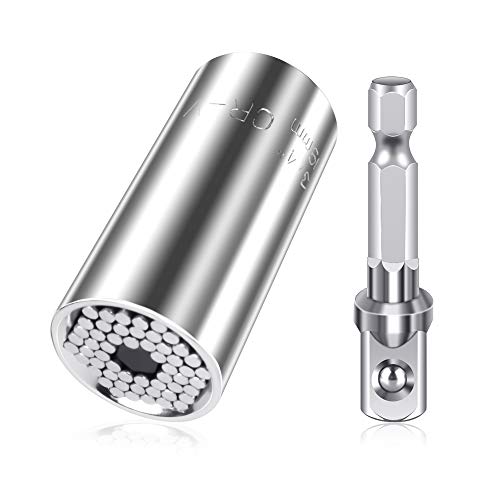Product Cover Universal Socket Wrench Set, Magical Grip Socket Set Fits Standard 1/4'' - 3/4'' Metric 7mm-19mm, with Multi-Function Ratchet Wrench Power Drill Adapter, Christmas Xmas Tools Gift for Men