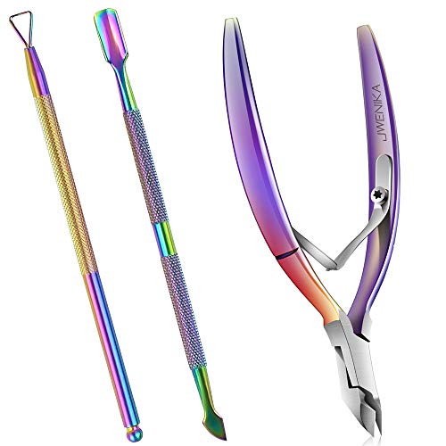 Product Cover Cuticle Trimmer with Cuticle Pusher 3 Pieces, Professional Stainless Steel Nipper Clippers Cuticle Remover manicure tools Set Cuticle Cutter for Fingernails and Toenails Chameleon