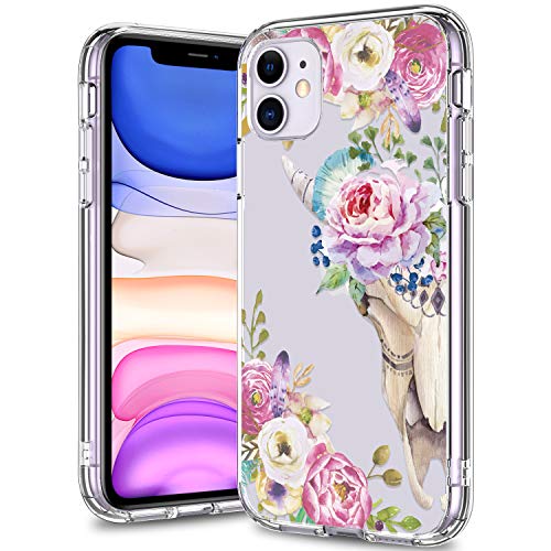 Product Cover BICOL iPhone 11 Case,Floral on Sheephead Flower Pattern Clear with Design Transparent Plastic Hard Back Case with Soft TPU Bumper Protective Cover Phone Case for Apple iPhone 11 6.1