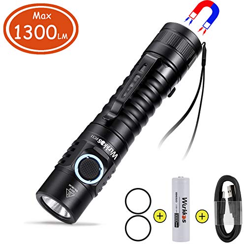 Product Cover Pocket 18650 EDC LED Flashlight Ultra Bright Max 1300 Lumen Mini Flashlight with USB-C Rechargeable,Magnetic Tailcap for Outdoor Activities Like Camping, Hiking, Fishing or Hunting