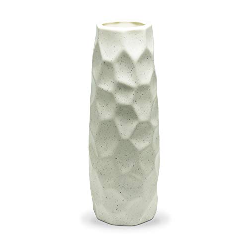 Product Cover Home Decor and Table Centerpieces Floral Ceramic Vase, Dr.Cerart Modern White 8.8 Inch Vase with Grid Pattern, Ideal Present for Friends and Family, Household Adornment, Wedding