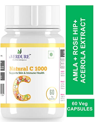 Product Cover Verdure Natural C 1000 mg/serve - Vitamin C capsules from natural Acerola, Amla & Rose Hip Extracts form Healthy & Glowing skin - 60 capsules