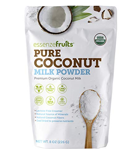 Product Cover Essenzefruits Pure Organic Coconut Milk Powder - Premium Maltodextrin Free, No Sugar Added, Dairy Free, USDA Organic, Vegan, Keto & Paleo Friendly, No Additives, Pre Biotic Fibers, 27 Servings - 8 Oz