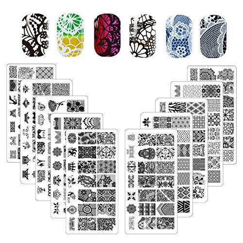 Product Cover Tingbeauty 10PCS Nail Art Stamping Plates Lace Flower Flora Animal Pattern Nail Stamp Plate for DIY Nail Decoration