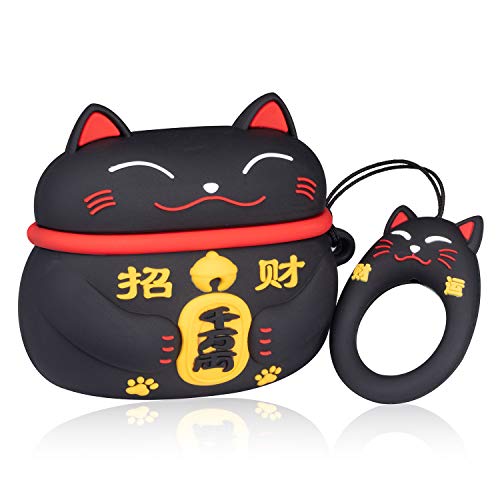 Product Cover Lupct Black Lucky Cat Compatible with Airpods Pro/Airpods 3 Case Silicone,Cute Cartoon 3D Cool Air pods Design Cover,Fun Fashion Funny Cases for Kids Girls Teens Style Character Skin Keychain Airpod 3