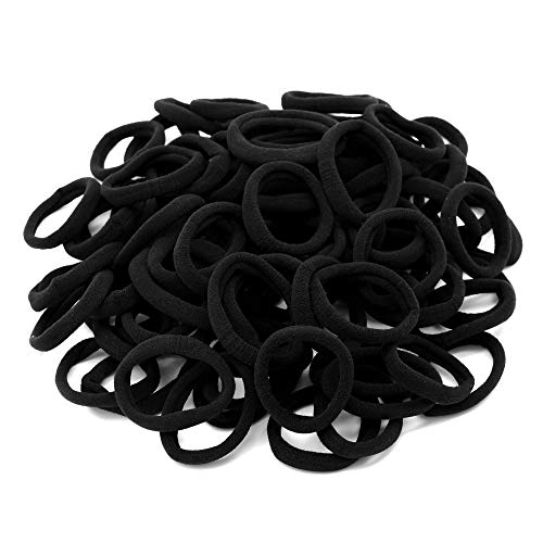 Product Cover 100 Pack Thick Elastics Hair Ties, Seamless Cotton Hair Bands, Large Stretch Hair Ties, Ponytail Holders Headband, Simply Hair Ties, Scrunchies Hair Accessories No Crease Damage for Thick Hair (black)