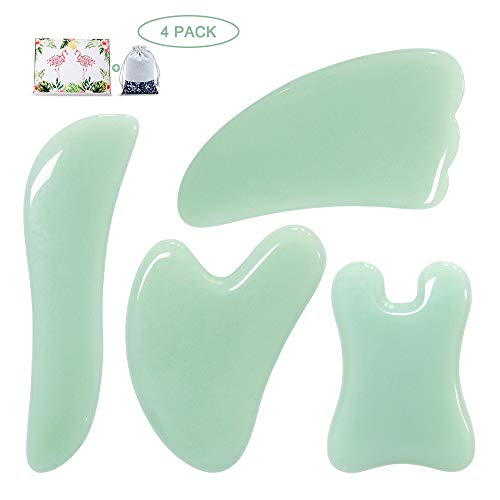 Product Cover Guasha Massage Tool，Natural Jade Gua Sha Board, 4PCS Guasha Stone Scraping Massage Sets for SPA Acupuncture Physical Therapy Muscle Knots Facial Caring Point Treatment Tissue Lymphatic Drainage