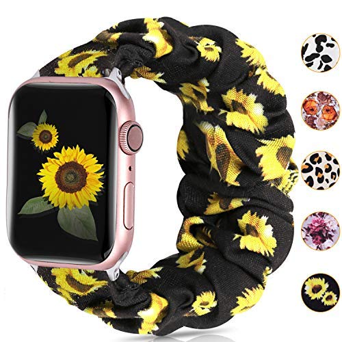 Product Cover Moretek Scrunchie Bands Compatible with Apple Watch Band 38mm 40mm 42mm,Soft Pattern Printed Fabric Sport Replacement Wristbands for Women with iWatch Series 5 4 3 2 1 (C-Sunflower, 38/40mm)