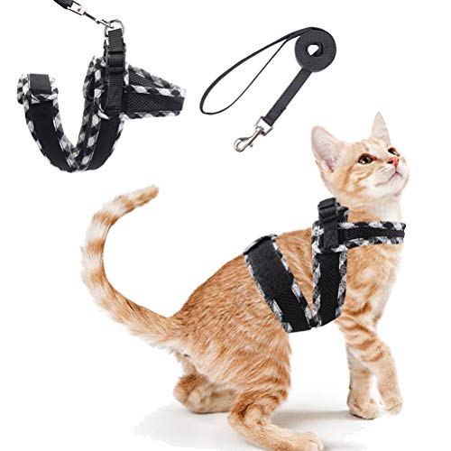 Product Cover PUPTECK Cat Harness and Leash Set for Walking - Escape Proof Mesh Cat Dog Harness Vest with Plaid Lace,Adjustable Chest Strap with 2 Metal D Ring for Kittes, Puppies, Small Pets