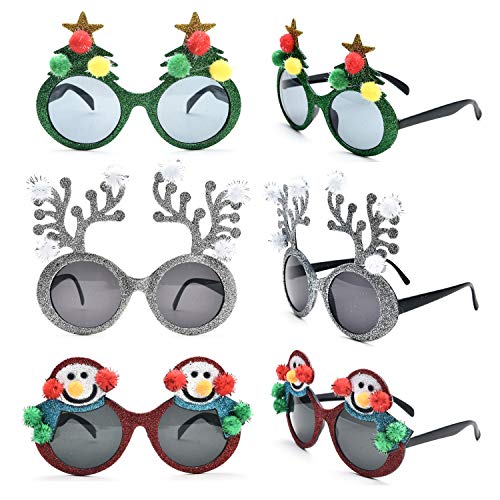 Product Cover Onnea fashion 6 Pieces Funny Christmas Glitter Frame Glasses Sunglasses for Holiday Supplies Party Favors