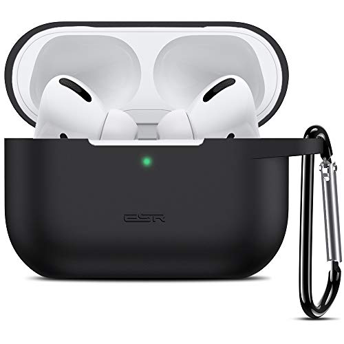 Product Cover ESR Upgraded Protective Cover for AirPods Pro Case, Bounce Carrying Case with Keychain for 2019 AirPods Pro Charging Case [Visible Front LED] Shock-Absorbing Soft Slim Silicone Case Skin (Black)