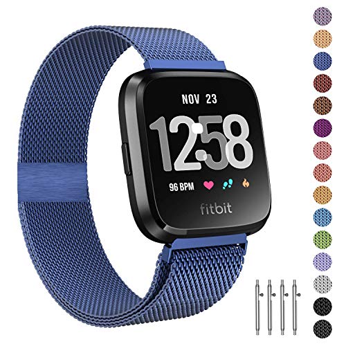 Product Cover Fitlink Metal Bands Compatible for Fitbit Versa/Versa Lite Edition/Versa 2 Smart Watch for Women and Men,Small and Large, Multi-Color (Diamond Blue-New, Large)
