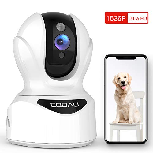 Product Cover Dog Camera 3MP Pet Wi-Fi Camera, COOAU 1536P Baby Monitor 360 Pan/Tilt/Zoom Indoor Wireless IP Camera with AI Smart Motion/Sound/Face Detection, Night Vision, Two-Way Audio, Work with Alexa (White)