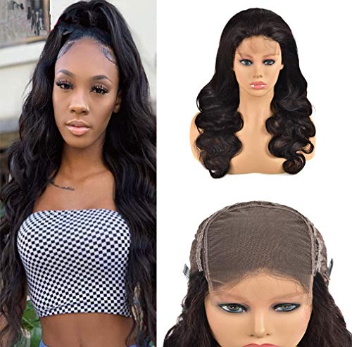 Product Cover Glueless Closure Wigs With Baby Hair 5x5 Swiss Lace Front Body Wave Soft Malaysian Hair No Smell Pre Plucked With Baby Hair Free Deep Part Natural Hairline 22 inch