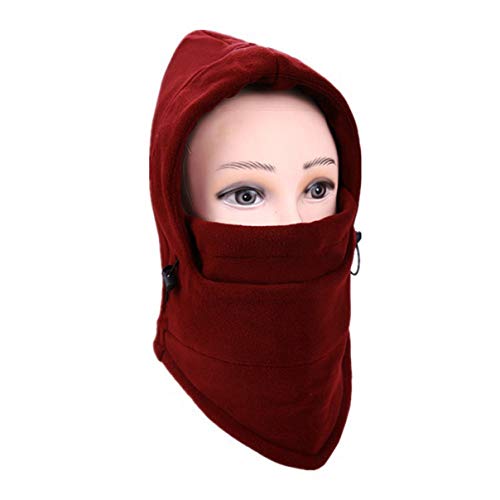 Product Cover Alisena Hooded Neck Warmer,Thermal Fleece Balaclava Beanies Cycling Face Mask Sports Hat Wine Red