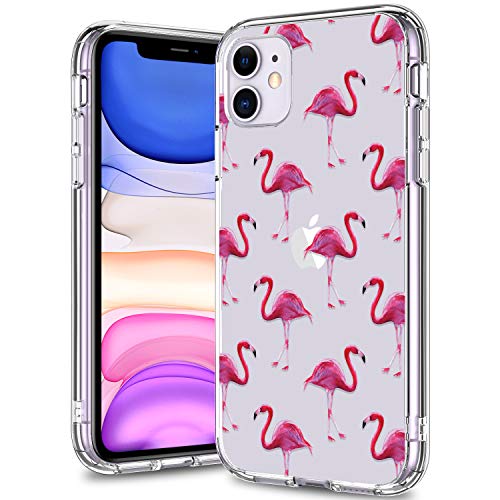 Product Cover BICOL iPhone 11 Case, Tropical Flamiogos Pattern Clear Design Transparent Plastic Hard Back Case with TPU Bumper Protective Case Cover for Apple iPhone 11 (2019)