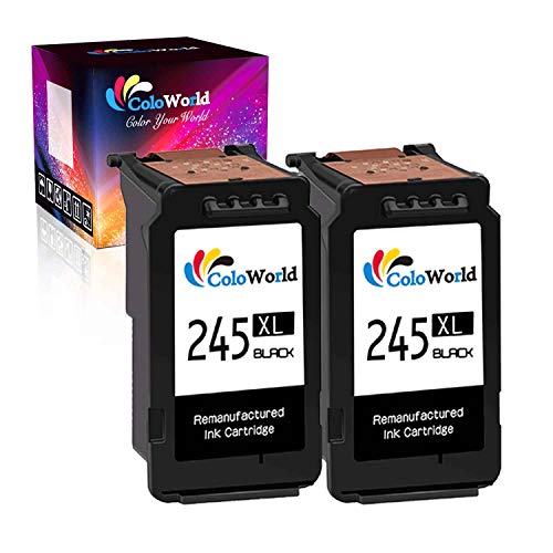 Product Cover ColoWorld Re-Manufactured 245 XL Black Ink Cartridge Replacement for Canon 245XL PG-245XL PG245 Used in Pixma MG2520 TR4520 TS302 TS3120 TS202 MX492 MG2525 MG2920 MG2922 MX490 MG2522 MG3020 (2 Black)