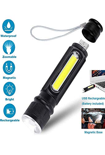 Product Cover USB Rechargeable Led Flashlight, Magnetic Flashlights With COB Flash Light, Small Tactical Flashlight Bright Zoomable for Camping Emergency Use