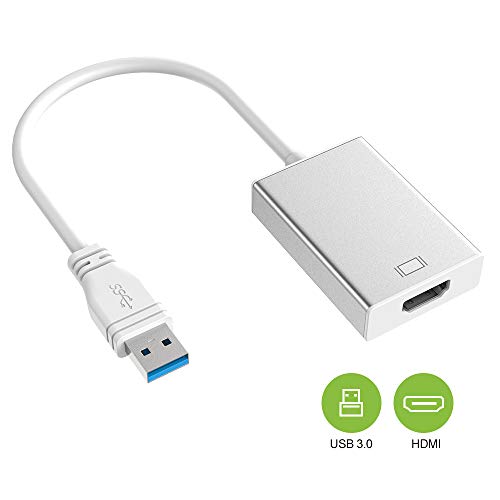 Product Cover USB to HDMI Adapter, HD 1080P Video Audio Converter, USB 3.0 to HDMI Adapter Cable for Multiple Monitors, Support Windows XP/10/8.1/8/7 (Not Mac, Linux, Vista, Chrome, Firestick) (Silver)