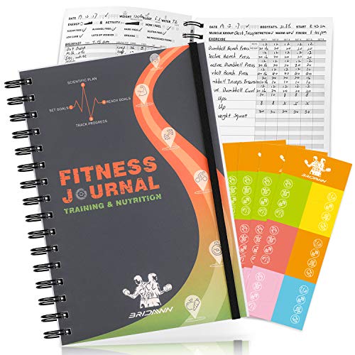 Product Cover bridawn Workout Nutrition Journal Fitness Planners 2 in 1 Log Book 12 Weeks Tracker with Waterproof Cover Elastic Strap Free Stickers for Daily Exercise and Food Tracking