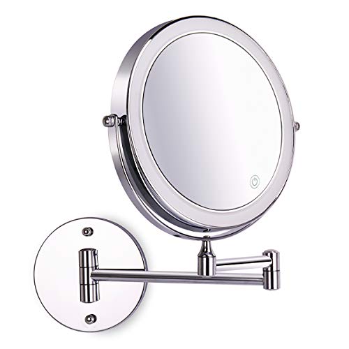 Product Cover 8 Inch Wall Mounted Makeup Mirror Adjustable LED Light Touch Screen 1X/10X Magnifying Two Sided 360° Swivel Extendable Vanity Mirror for Bathroom Chrome Finished Powered by Batteries