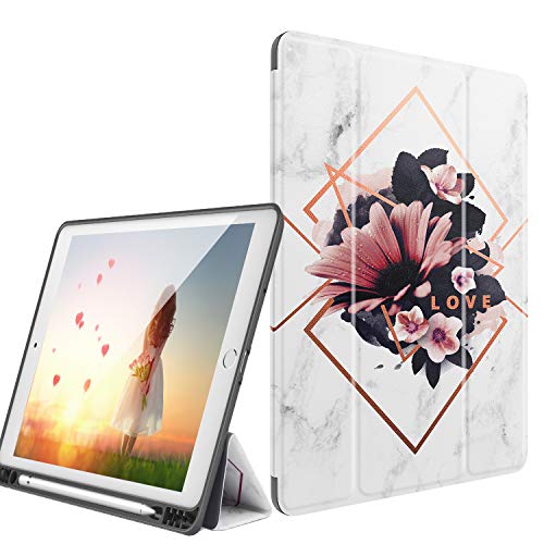 Product Cover Digital Hutty New iPad 10.2 2019 Case, iPad 7th Generation 10.2 inch Tablet Case,Smart Stand Protective Cover with Auto Sleep/Wake & Pencil Holder for Girls Women (Marble)