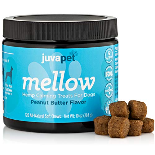 Product Cover Juvapet Calming Treats for Dogs With Hemp Oil and Valerian Root To Aid With Dog Anxiety Relief. Helps With Fireworks, Barking, Chewing, Thunder and Separation - 120 Soft Chews - Peanut Butter Flavor