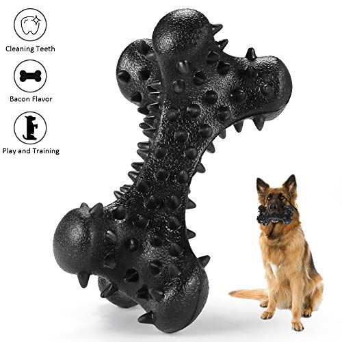 Product Cover Dog Chew Toys Durable Dog Bone Toys for Aggressive Chewers Indestructible Tough Rubber Bacon Flavor Dental Pet Puppy Toy for Small Medium and Large Dog Perfect for Training Keeping Cleaning Teeth