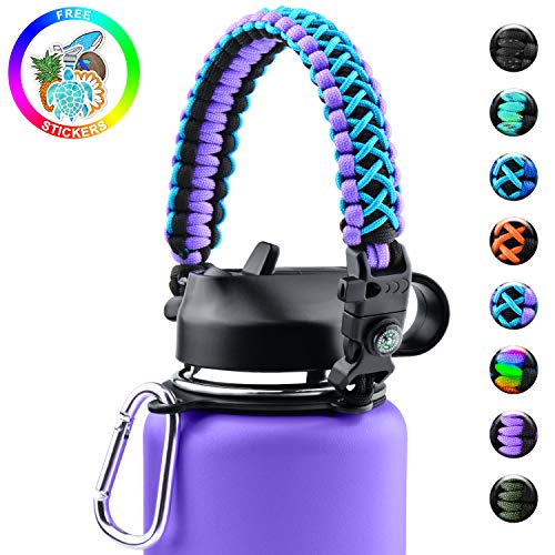 Product Cover Sunnywoo Paracord Handle for Hydro Flask and Other Wide Mouth Bottles,Water Bottle Handle Strap with Safety Ring Holder and Carabiner for Hydro Flask Wide Mouth Water Bottles 12oz to 64 oz