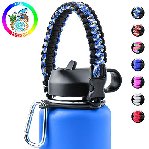Product Cover Sunnywoo Paracord Handle for Hydro Flask and Other Wide Mouth Bottles,Water Bottle Handle Strap with Safety Ring Holder and Carabiner for Hydro Flask Wide Mouth Water Bottles 12oz to 64 oz