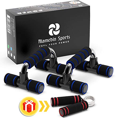 Product Cover Alamedin Sports 2-in-1 Push Up Bars with Hand Grip - Home Gym Workout Equipment - Push Up Handle with Non-Slip Sturdy Structure and Free Premium Hand Strengthener with Soft Foam Handle.