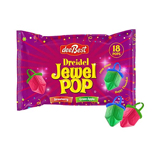 Product Cover Dee Best Dreidel Jewel Pop Ring Shape Candy - Assorted Apple and Strawberry Flavors - 18 Count Individually Wrapped