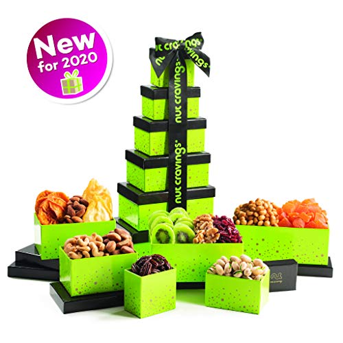 Product Cover Gift Basket Nut and Dried Fruit Gift Tower, Gourmet Mix of 12 Fresh Snacks Individual Boxes, Food Present Set For Her, Him, Women, Boyfriend Girlfriend - Prime Delivery Tomorrow
