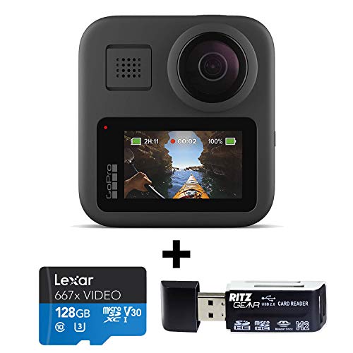 Product Cover GoPro MAX - Waterproof 360 + Traditional Camera with Touch Screen Spherical 5.6K30 HD Video 16.6MP 360 Photos 1080p Live Streaming Stabilization with Lexar 128GB and Ritz Gear Memory Card Reader