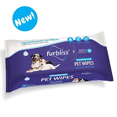Product Cover Furbliss Pet Wipes for Dogs & Cats, Cleansing Grooming & Deodorizing Hypoallergenic Thick Wipes with All Natural Deoplex Deodorizer 100ct Pack