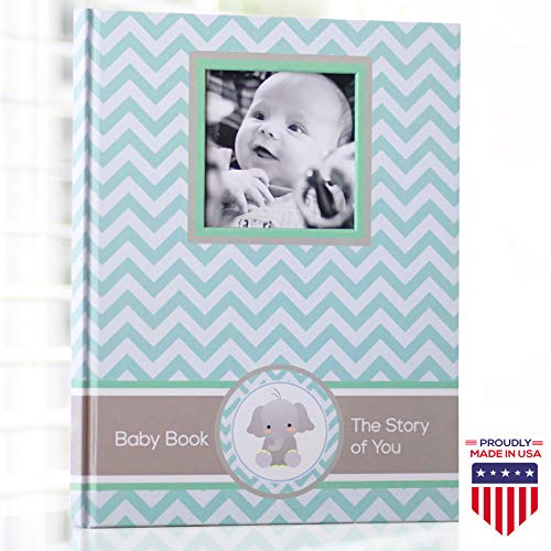 Product Cover Baby Memory Book - Newborn Journal - Baby First Year Book Album - Baby Shower Book Gift - Baby Keepsake Milestone Memory Journal - First Year Newborn Baby Boy Girl Book (Teal Blue)