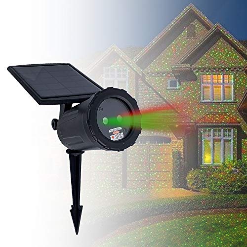 Product Cover Night Stars Solar Powered Laser Light Projector | Outdoor Solar Christmas Light Projector | Red & Green Solar Laser Lights + Automatic On/Off Timer + Indoor AC Power Adapter