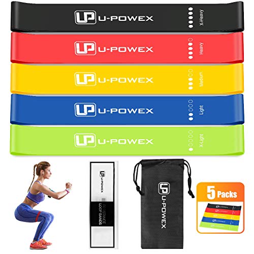 Product Cover U-POWEX Resistance Loop Bands - Set of 5 - Premium Latex Mini Exercise Bands for Stretching, Yoga, Strength Training, Home Fitness, Physical Therapy, with Instruction Guide, Carry Mesh Bag. 12