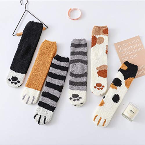 Product Cover 6 Pack Cute Cat Claw Design Plush Cozy Slipper Sock for Womens Winter Indoor