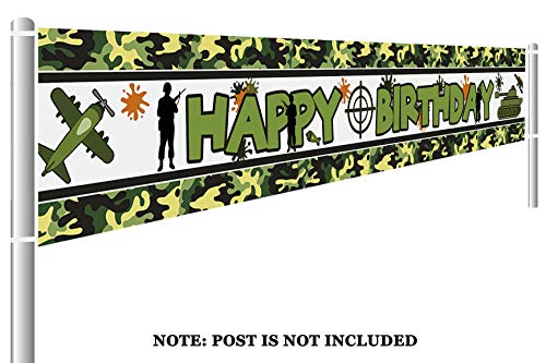 Product Cover Large Camo Happy Birthday Sign Banner, Camouflage Birthday Party Supplies Decorations, Perfect Camo Birthday Banner for Kid, Both Outdoor Indoor (9.8 x 1.5 ft)