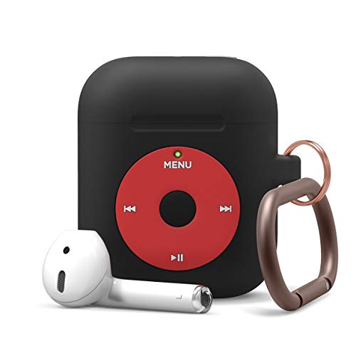 Product Cover elago AW6 AirPods Hang Case - Classic Music Player Design, Extra Protection, Carabiner Included Compatible with AirPods 2/1 [US Patent Registered] (Black)