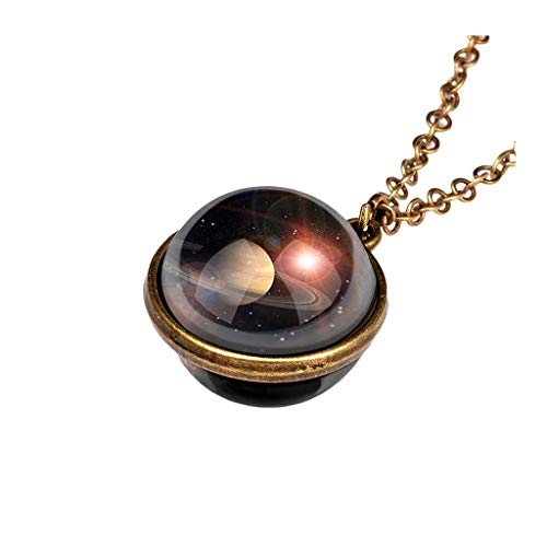 Product Cover Makalonson Star Necklace, Galaxy System Double Sided Glass Dome Planet Necklace Pendant (C)